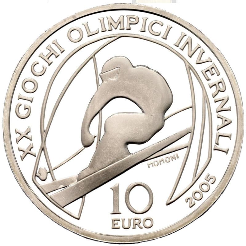 Stříbrná mince 10 EURO 2006 Winter Olympics - Alpine Skiing Proof - 2005