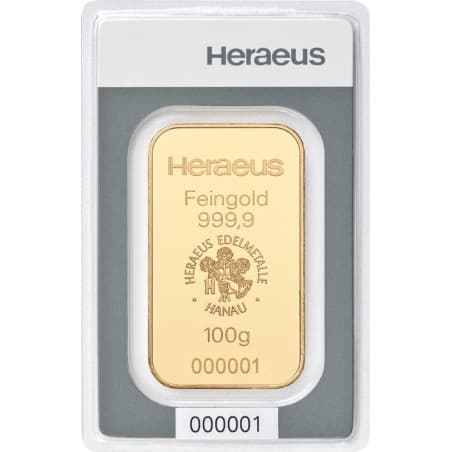 Zlatý slitek 100 g Heraeus