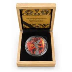 Stříbrná mince 1 Oz Golden Noir Series Burning Libertad 2023 Kolorováno