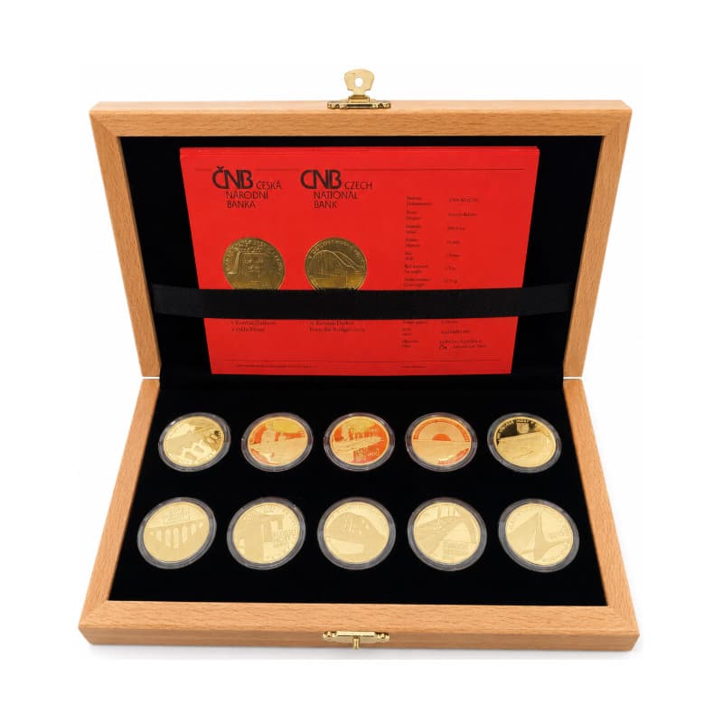 Sada zlatých mincí 10 x 1/2 Oz ČNB 5000 Kč z cyklu Mosty Proof