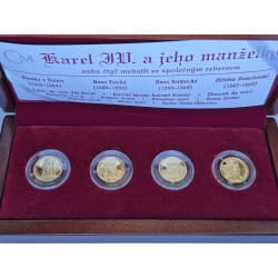 Sada zlatých medailí 4 x 1/10 Oz Karel IV. a jeho manželky 2008 Proof