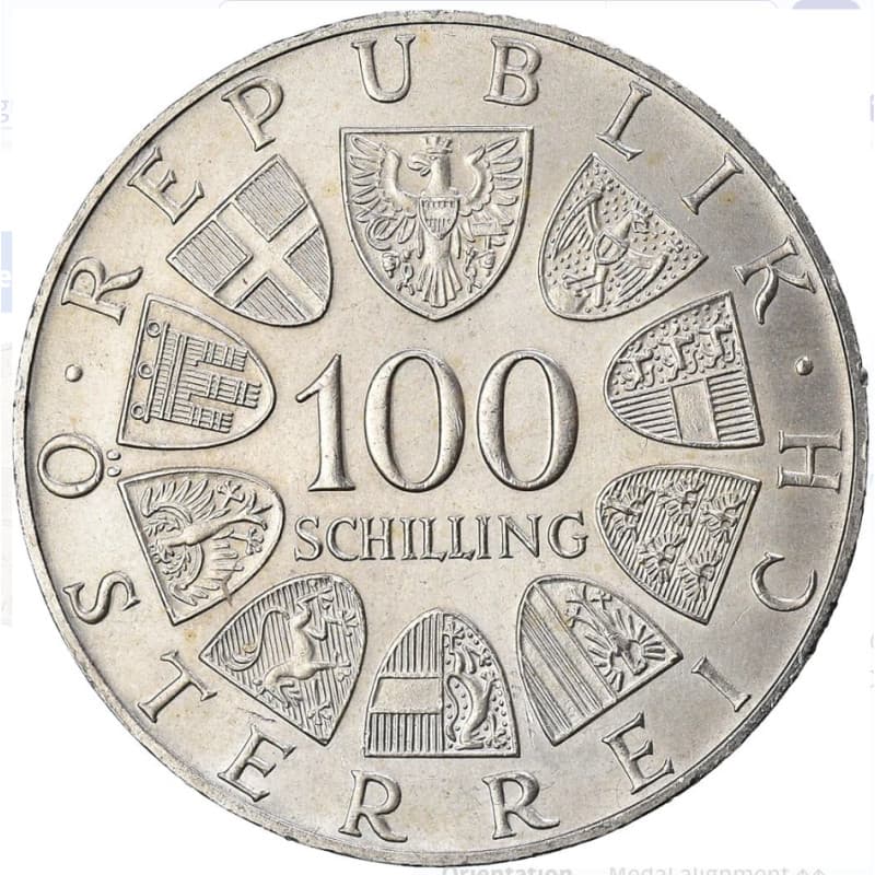 Stříbrná mince 100 Schilling Internationales Zentrum - 1979 Proof