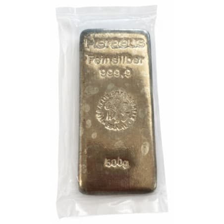 Stříbrný slitek 500 g Heraeus s oxidací