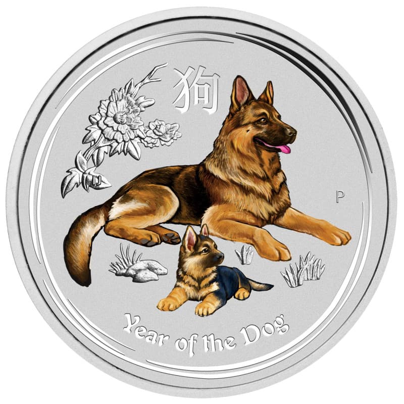 Stříbrná mince 1/4 Oz Lunar Series II Year of the Dog 2018 Kolorováno