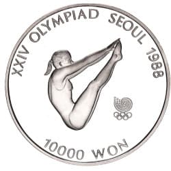 Stříbrná mince 10000 Won XXIV OLYMPIAD SEOUL 1988 Skoky do vody - 1987 Proof