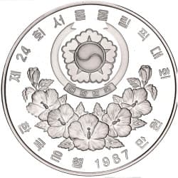 Stříbrná mince 10000 Won XXIV OLYMPIAD SEOUL 1988 Skoky do vody - 1987 Proof