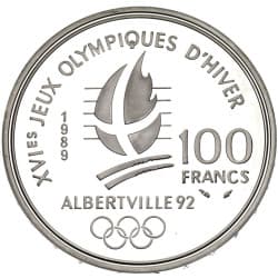 Stříbrná mince 100 Francs Alpine Skiing - 1989 Proof