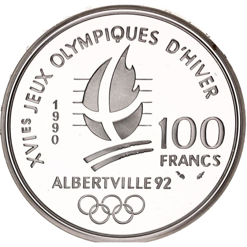 Stříbrná mince 100 Francs Bobsledding - 1990 Proof