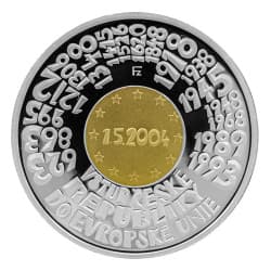 Bimetalová mince 2500 Kč Vstup České republiky do Evropské unie 2004 Proof Bez Certifikátu