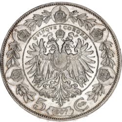 Stříbrná mince 5 Crowns / 5 Kronen Francis Joseph I. 1907