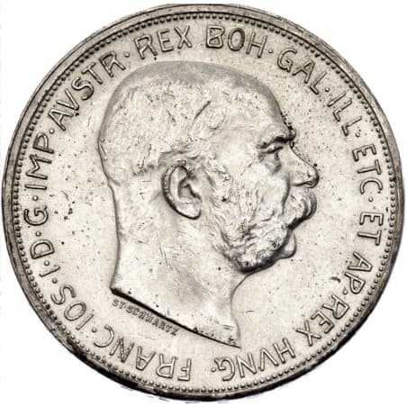 Stříbrná mince 5 Crowns / 5 Kronen Francis Joseph I. 1909