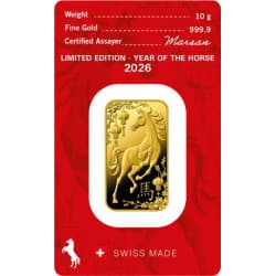 Zlatý slitek 10 g Argor Heraeus Lunar Series III Year of the Horse 2026 povrchová vada