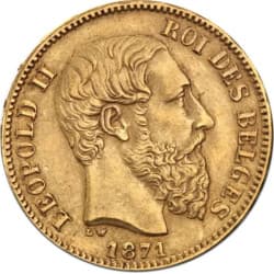 Zlatá mince 20 Frank Belgie Leopold II různé roky (1867 -1882)