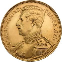 Zlatá mince 20 Frank Belgie Albert I různé roky (1909-1934)