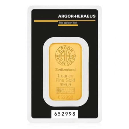 Zlatý slitek 1 Oz Argor Heraeus poškozený obal