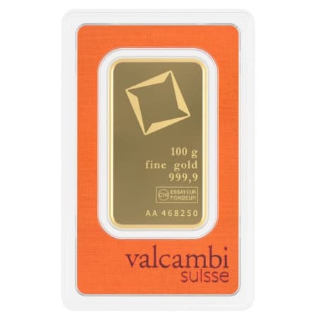 Zlatý slitek 100 g Valcambi ražený