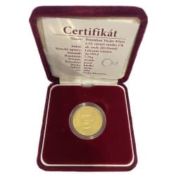 Zlatá medaile 1/4 Oz Prezident Václav Klaus a 15. výročí vzniku ČR 2008 Proof