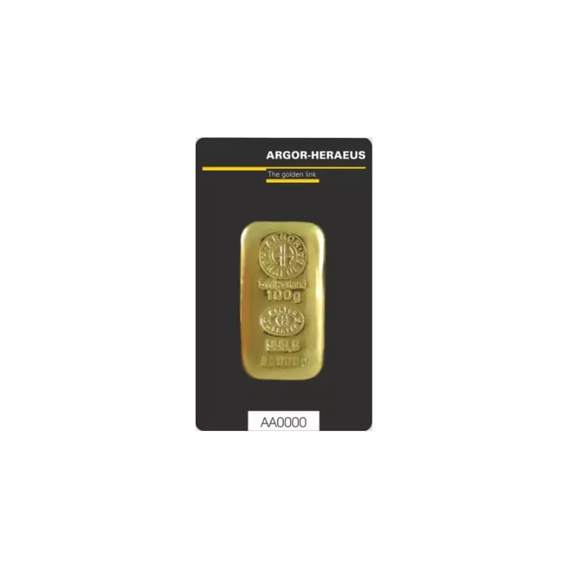 Zlatý slitek 100 g Argor Heraeus litý