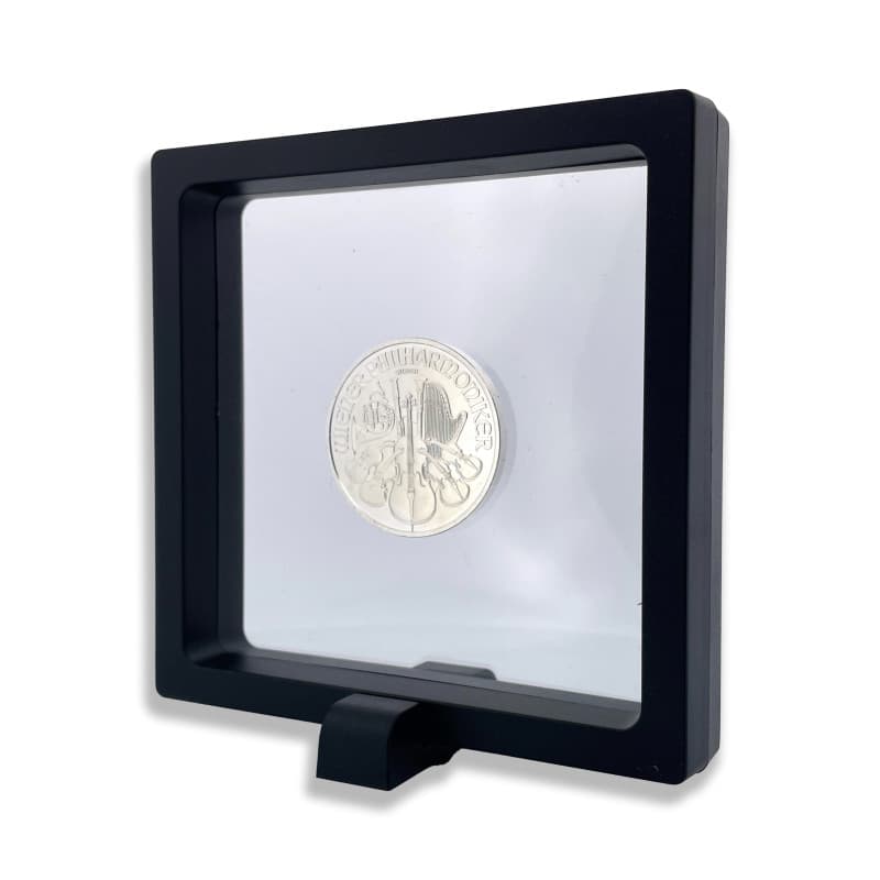 Rámeček na minci 3D box 110 mm černá + obdélníkový stojánek