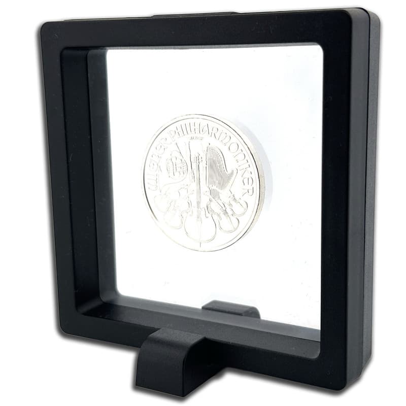 Rámeček na minci 3D box 70 mm černá + obdélníkový stojánek