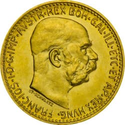 Zlatá mince 10 Korun Františka Josefa I. 1912 Novoražba