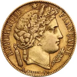 Zlatá mince 20 Frank Francie Ceres různé roky (1848-1852)