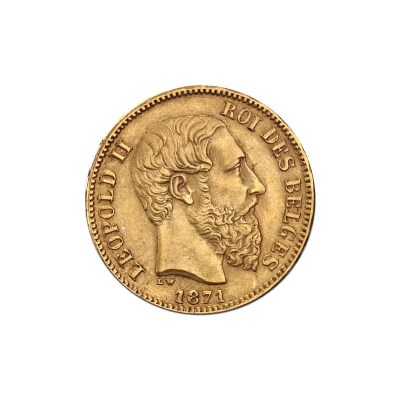 Zlatá mince 20 Frank Belgie Leopold II různé roky (1867 -1882)